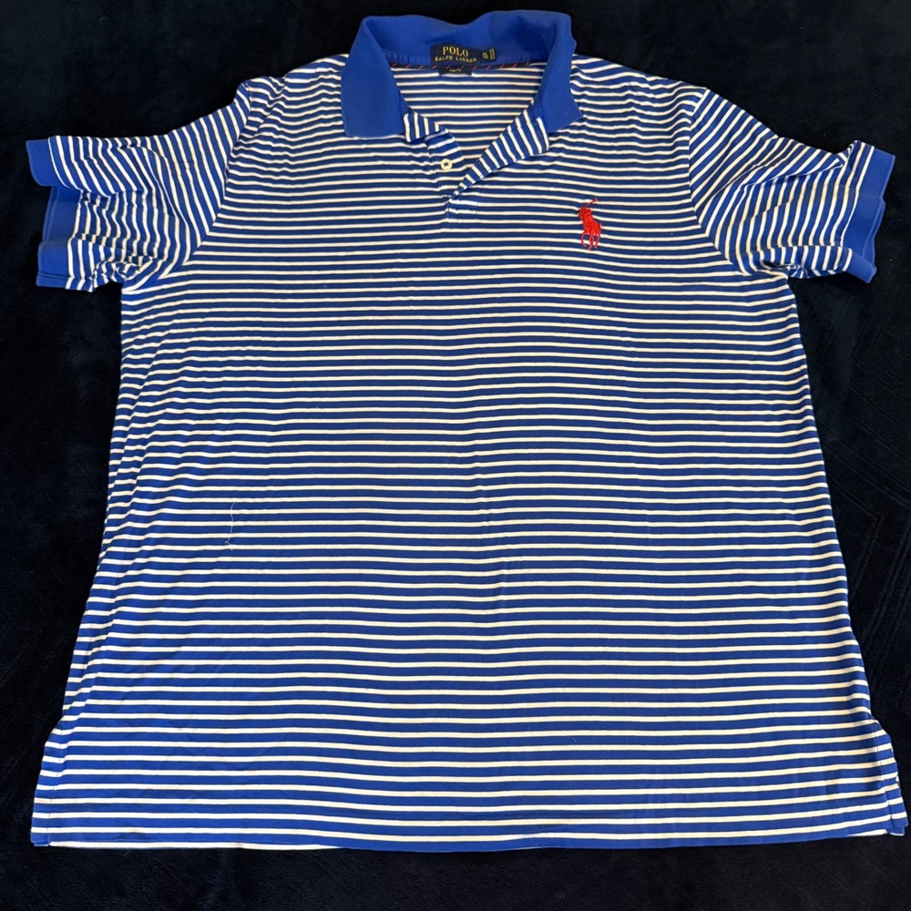 Polo Ralph Lauren Mens XL Pro Fit Pima Cotton‎ Striped Polo Shirt Blue White Red